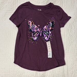 SO Kids' Short Sleeve Tee with Sequin Butterfly in Purple